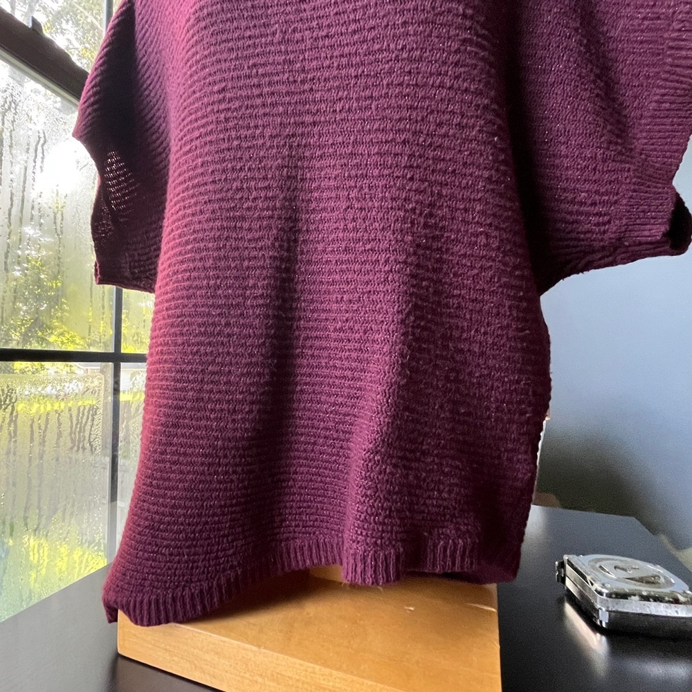 White House Black Market Wine Boatneck Asymmetrical Hem Dolman-Sleeve Sweater - Picture 2 of 10